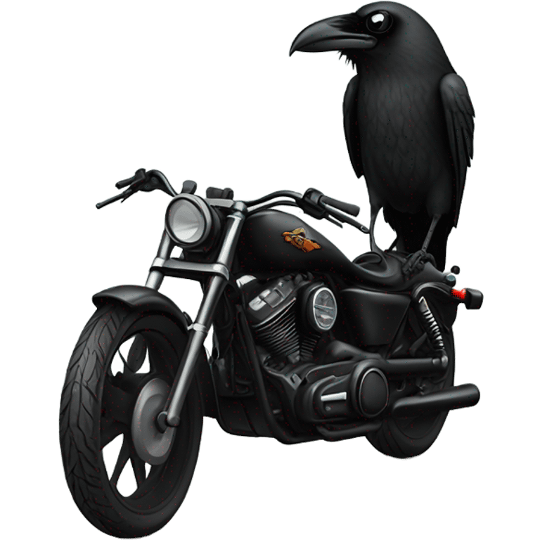 Crow wearing sunglasses beside a Harley  emoji