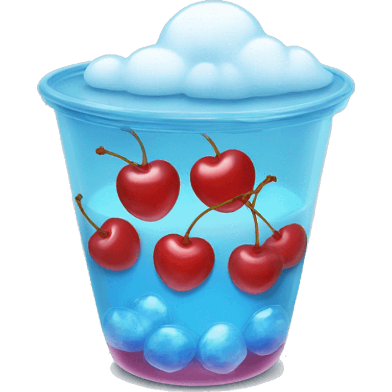 Blue sky jelly with a cherry on top and clouds in a class cup emoji