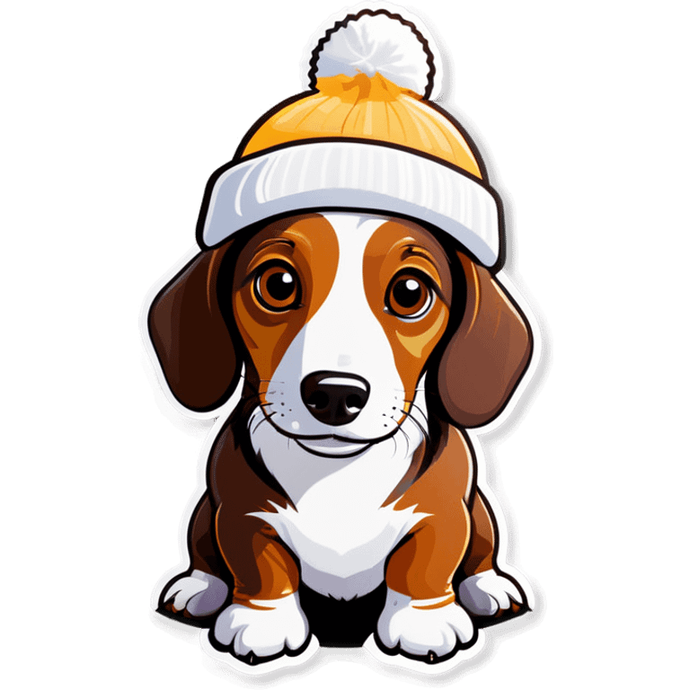 multi colored dachshund white and brown wearing a beanie emoji