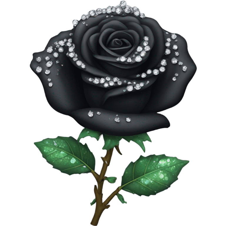 Black rose with crystals on pedals emoji