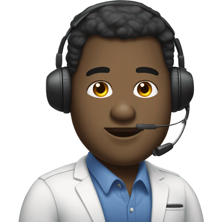 A black chubby guy, using a badge write Gustavo, he uses a telemarketing headphone  emoji