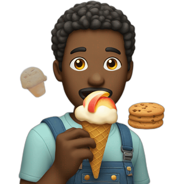 man eat a peach with ice cream and cookies emoji