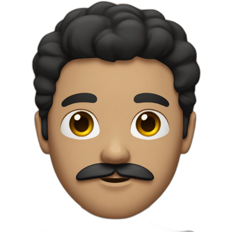 man with mustache, beard, muscles with black hair and black eyes emoji