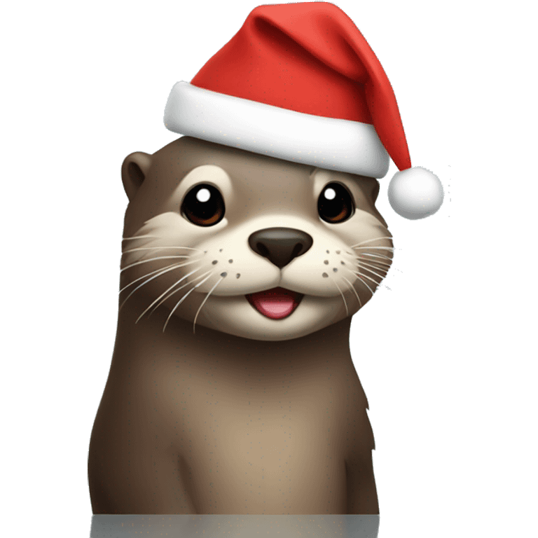 Otter with Christmas hat emoji