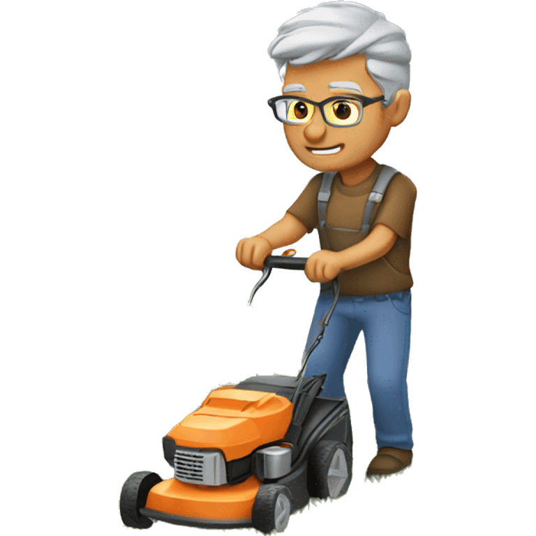 Grey haired tan Dad mowing grass emoji