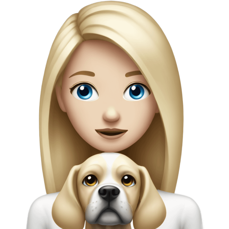 Blonde hair blue eyed girl with black and white face dog   emoji