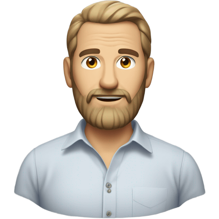 middle aged english man, short slicked back hair dark blonde, dark blonde medium length size full beard, in a smart unbuttoned shirt. emoji