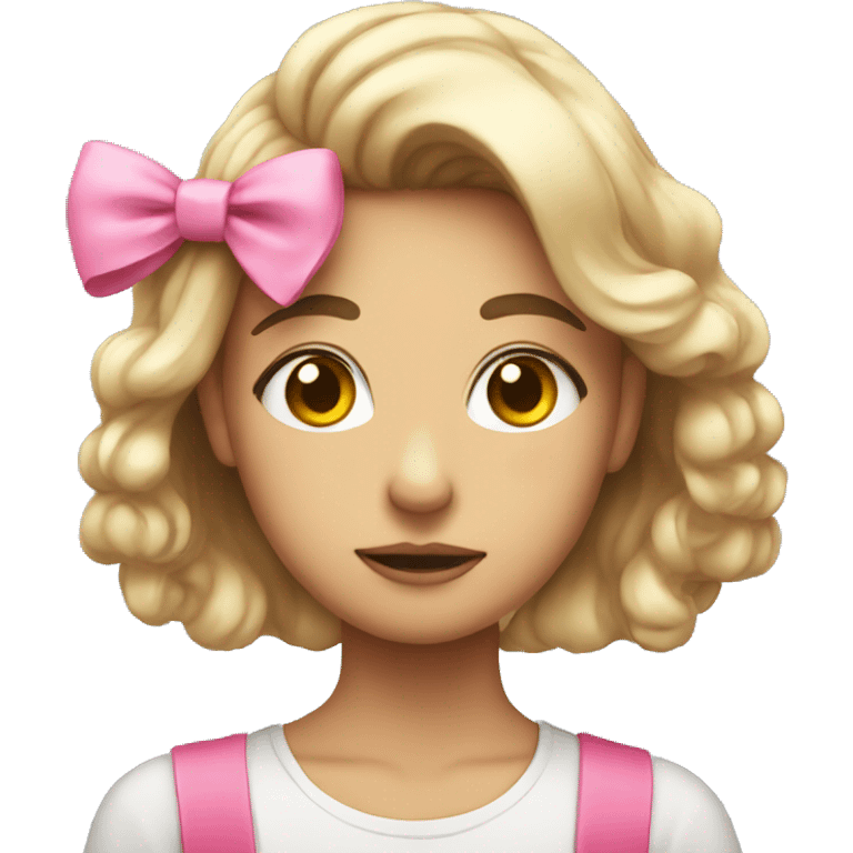 Emoji side eyeing me with a pink bow emoji