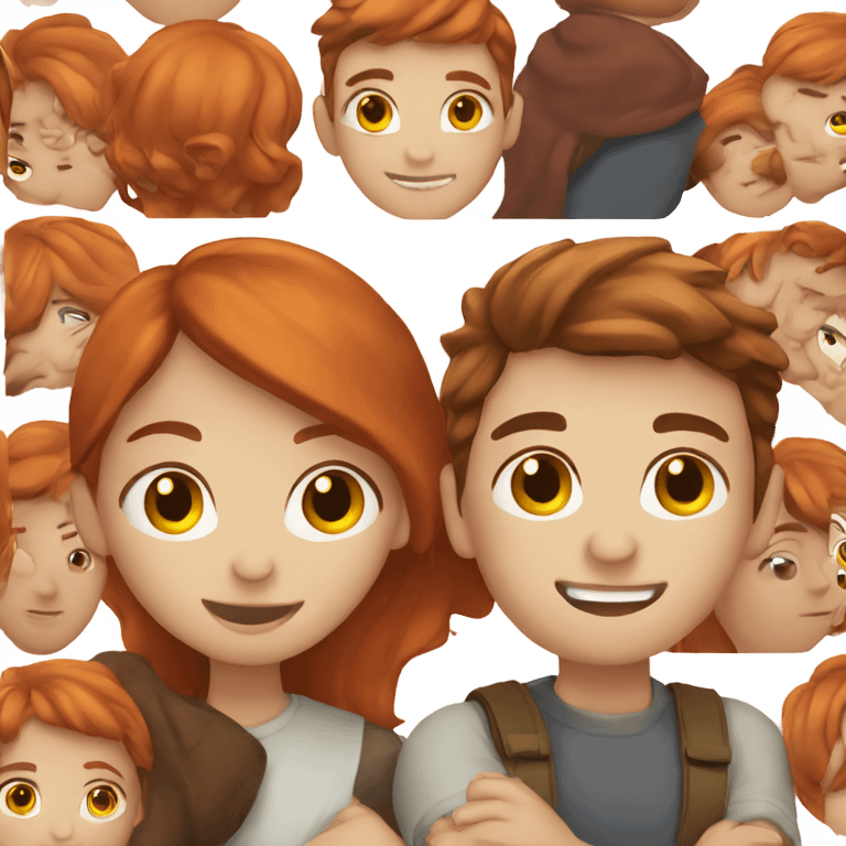 Straight red hair boy with short brown hair girl hugging each other  emoji