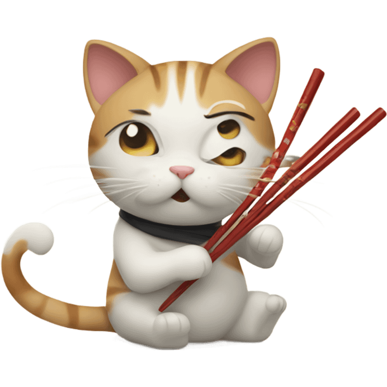 Cat with chopsticks playing chopsticks emoji