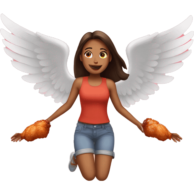 a girl flying with two bbq chicken wings on her back emoji