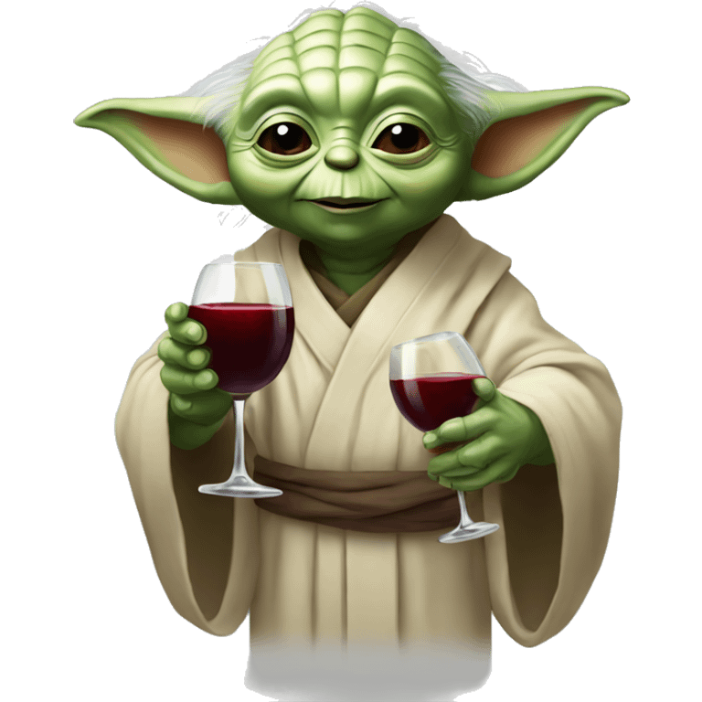 happy yoda holding just one glass of red wine emoji