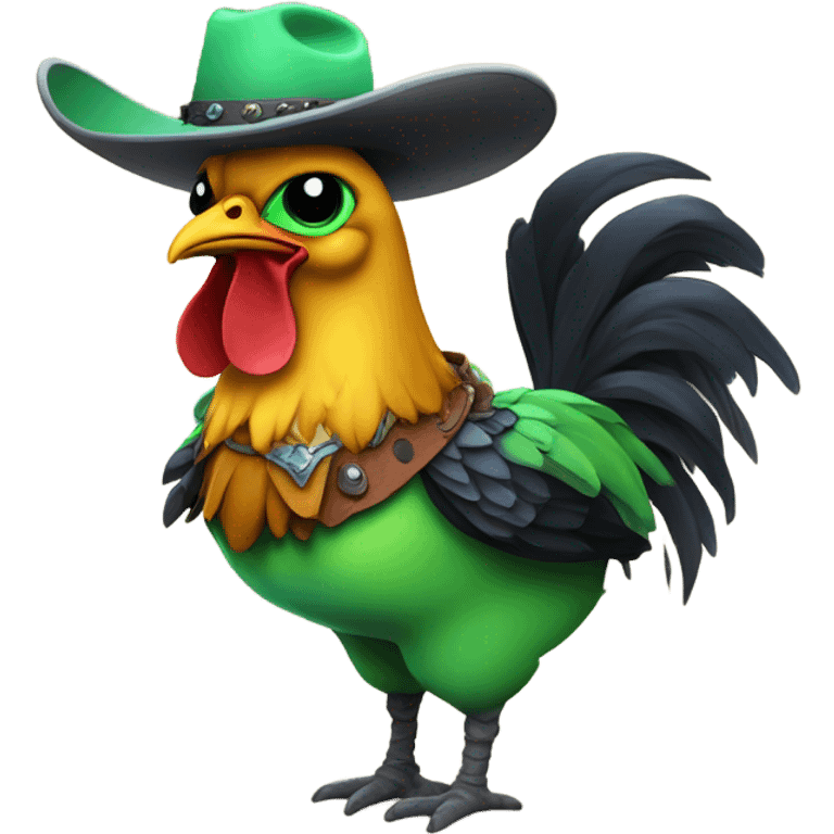 alien riding a chicken with a cowboy hat emoji