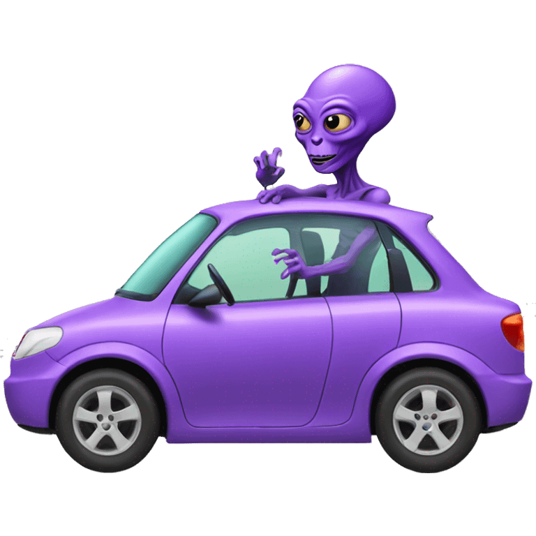 Purple alien driving a car emoji