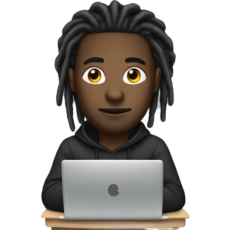 Black-guy-with-dreads-wearing-black-trackstuit-sitting-down-on-chair facing-foward-focused-on-laptop-computer- emoji