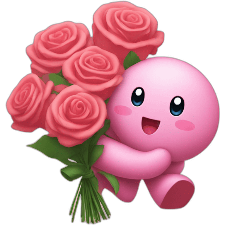 kirby holding a bouquet of roses emoji