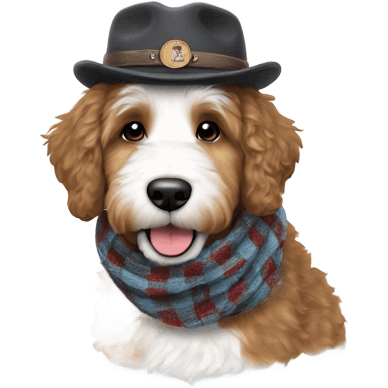 Bernedoodle with knoxville smokies hat and scarf emoji