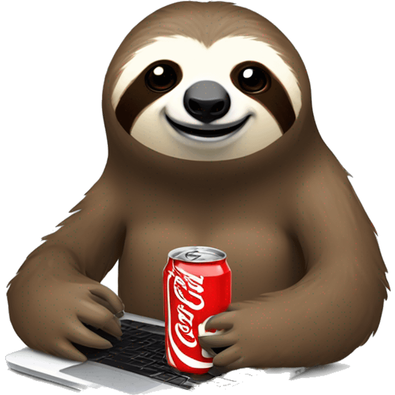 tired sloth with coca cola can and laptop emoji