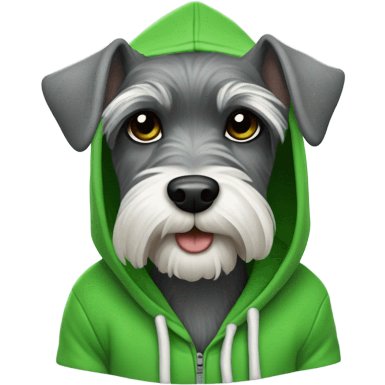 Mini schnauzer with a green hoodie emoji