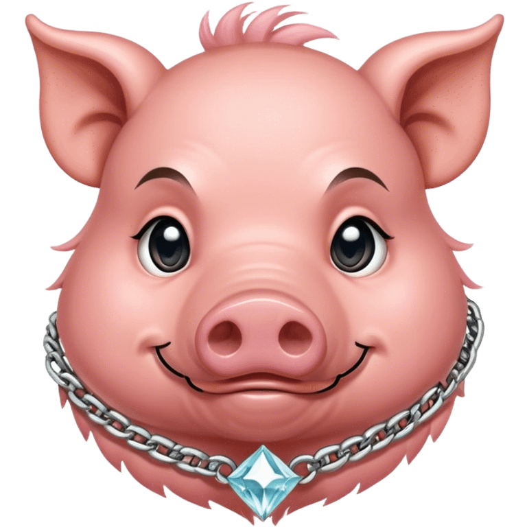 Hairy pig, tatto on face with diamont chain on the neck emoji