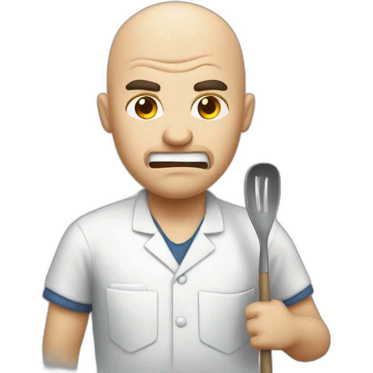 Canteen staff angry bald with ladle emoji