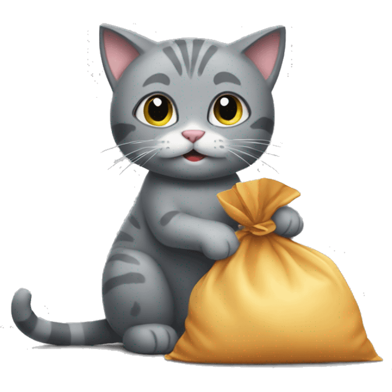 gray cat playing with trash emoji