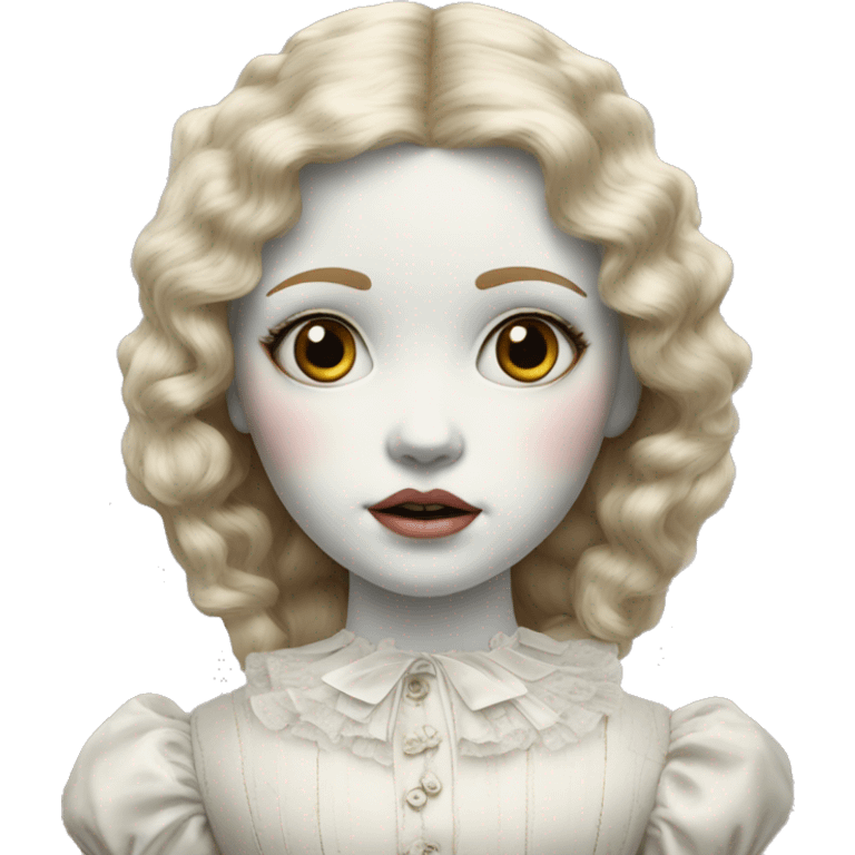 creepy but gorgeous porcelain doll with cracks in the face emoji