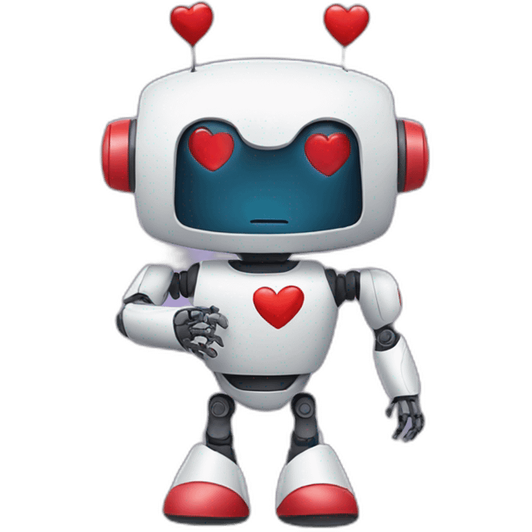 robot holding a heart emoji