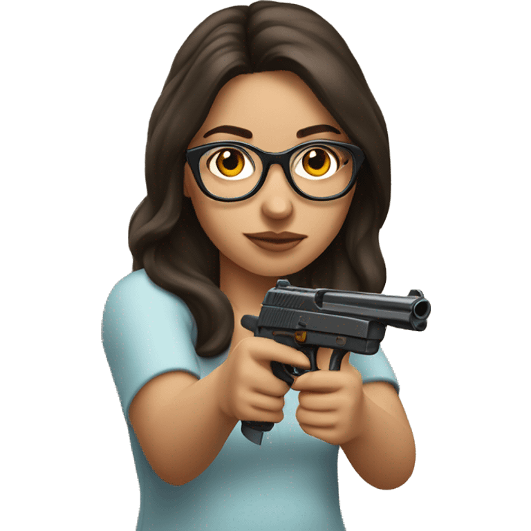 brunette girl wearing glasses shooting a fake gun emoji