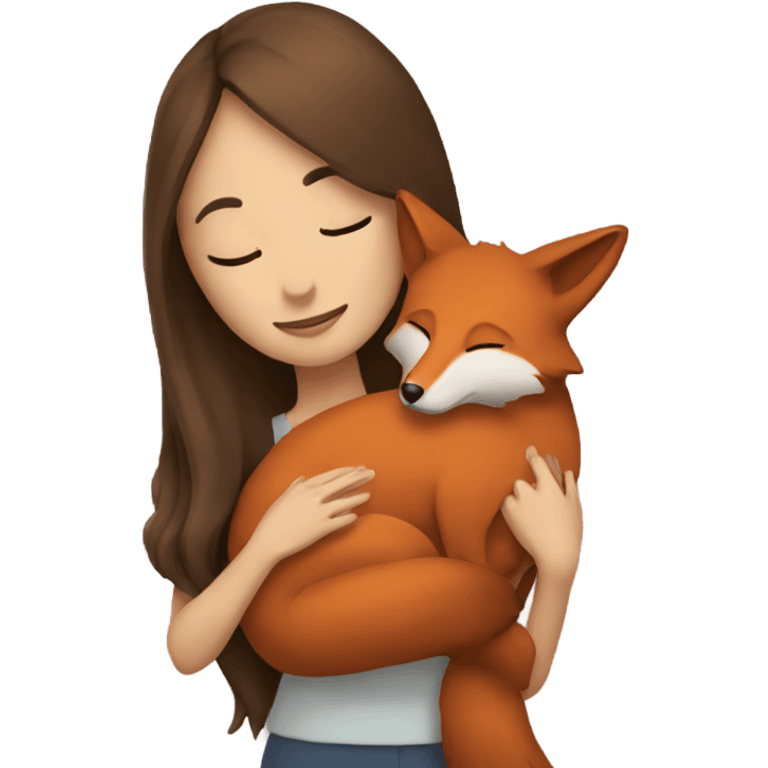 a woman with long brown hair hugging a fox emoji