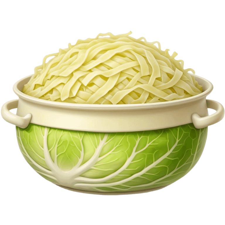 Cinematic Realistic Sauerkraut Dish Emoji, depicted as a tangy, fermented cabbage dish rendered with vibrant textures and natural, appetizing lighting. emoji