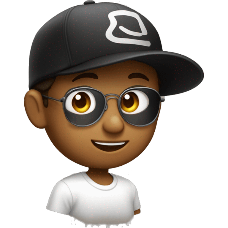 un petit garcon avec une casquette noir et une peau bronzéet un teeshirt blan emoji