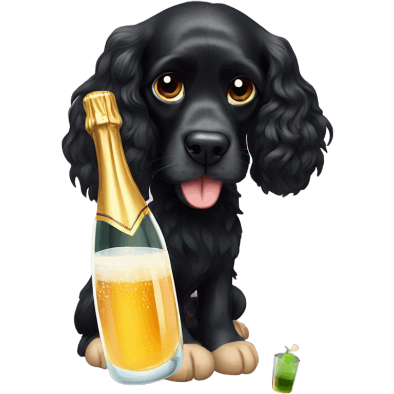 Black cocker spaniel drinking shampaigne emoji