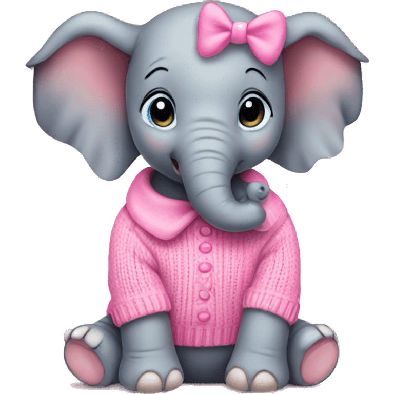 Baby elephant wearing pink sweater and bow emoji