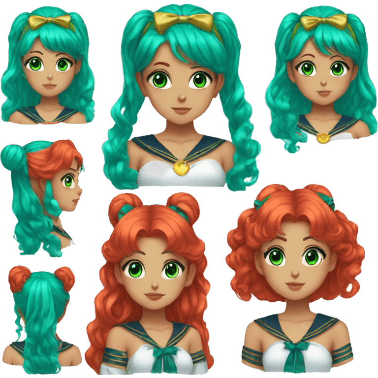 A girl styled after the Sailor Moon Art style. She has bright red hair and turquoise eyes emoji