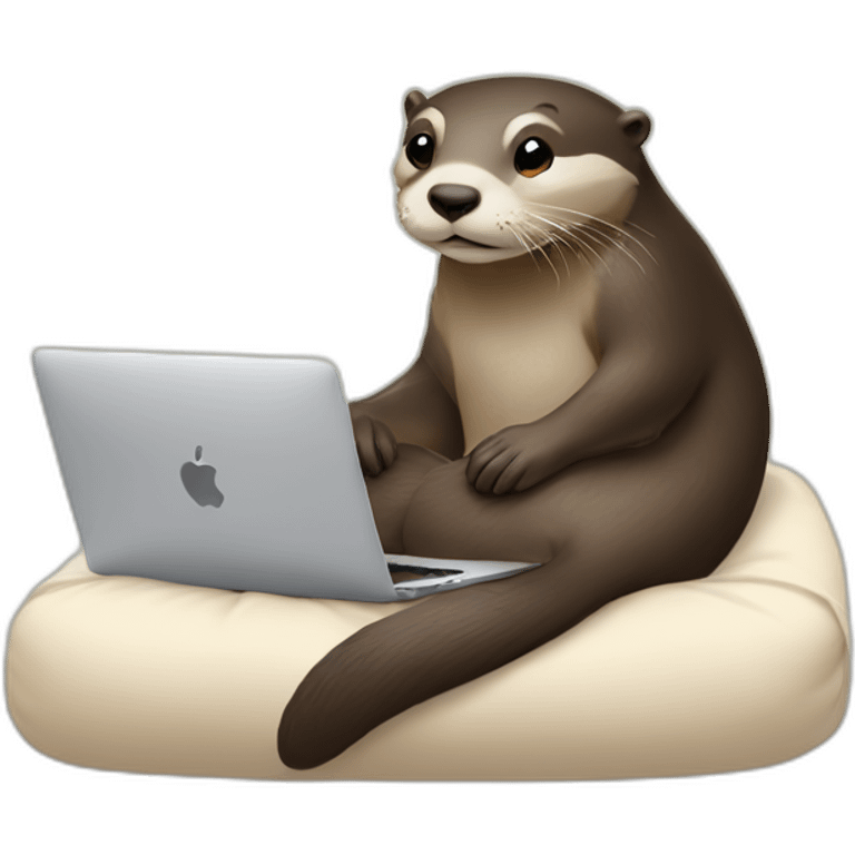 female otter lean against a pillow and use a macbook emoji