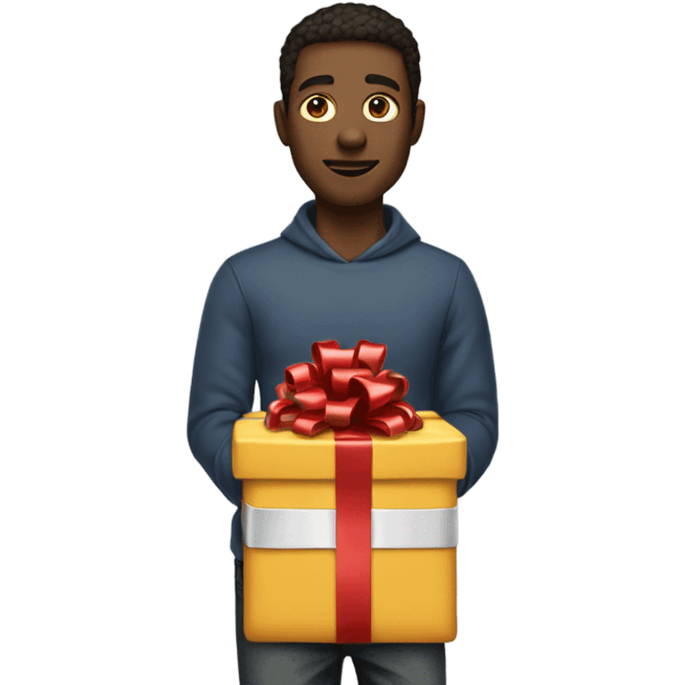 Guy with wrapped present at waist level  emoji