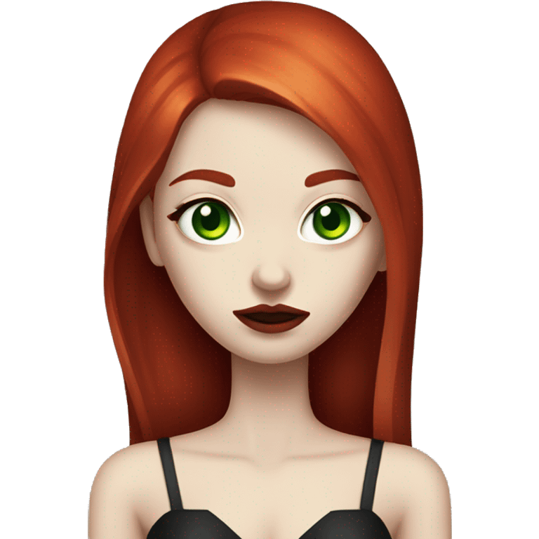 bloody red hair girl, long straight hair, white skin, green eyes, vampire makeup emoji