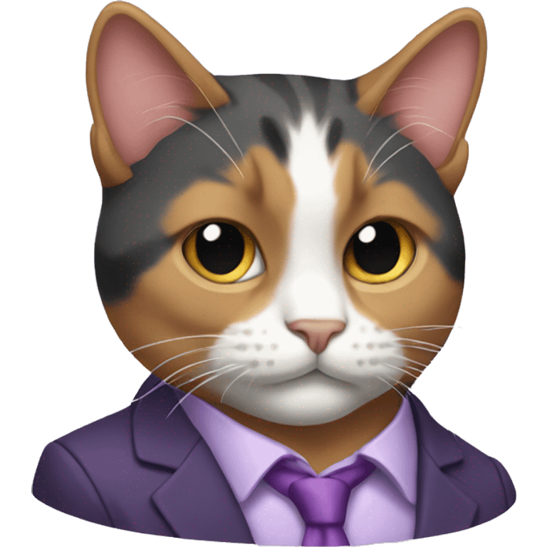 Calico cat in purple blazer emoji