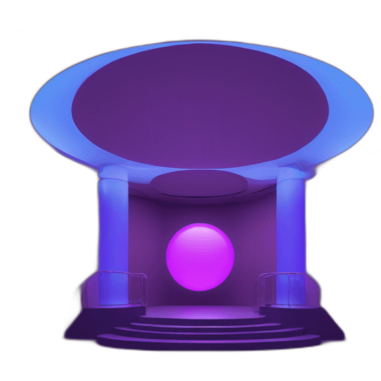 Nightclub entry hall with 3 large 2/3 circular purple and blue led lights of descending order leading inside emoji