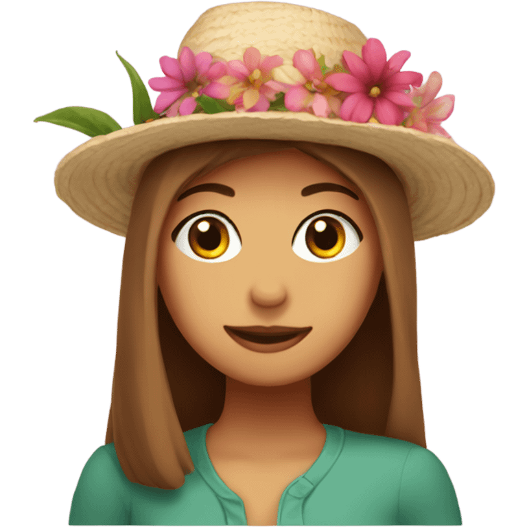 Caisie wearing a flower hat emoji