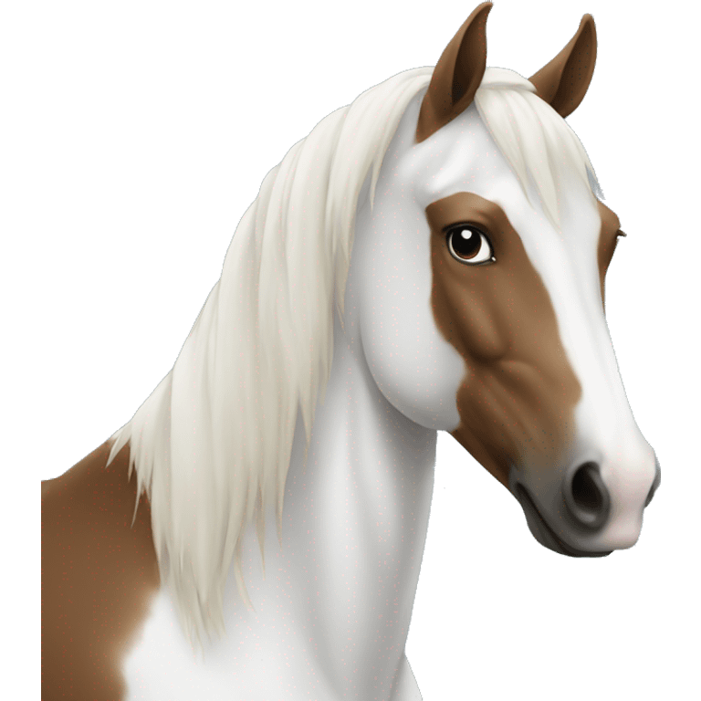 white and brown horse with blue yes emoji