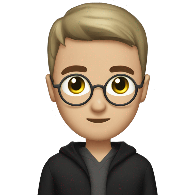 Me as harry potter, I have beard, green eyes, faded buzz cut, round nose, round head emoji