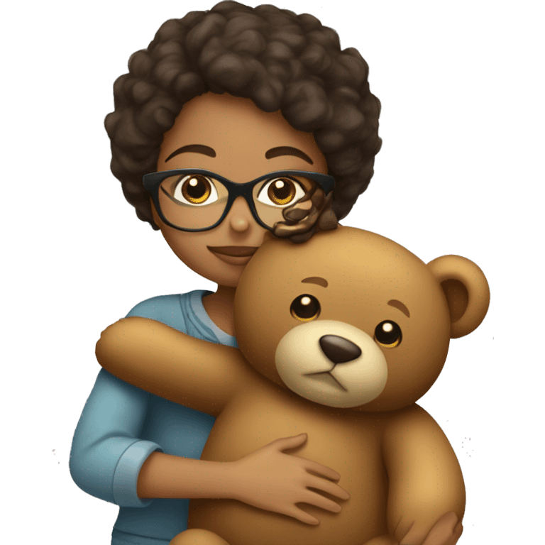 Girl wearing glasses hugging a teddy bear emoji