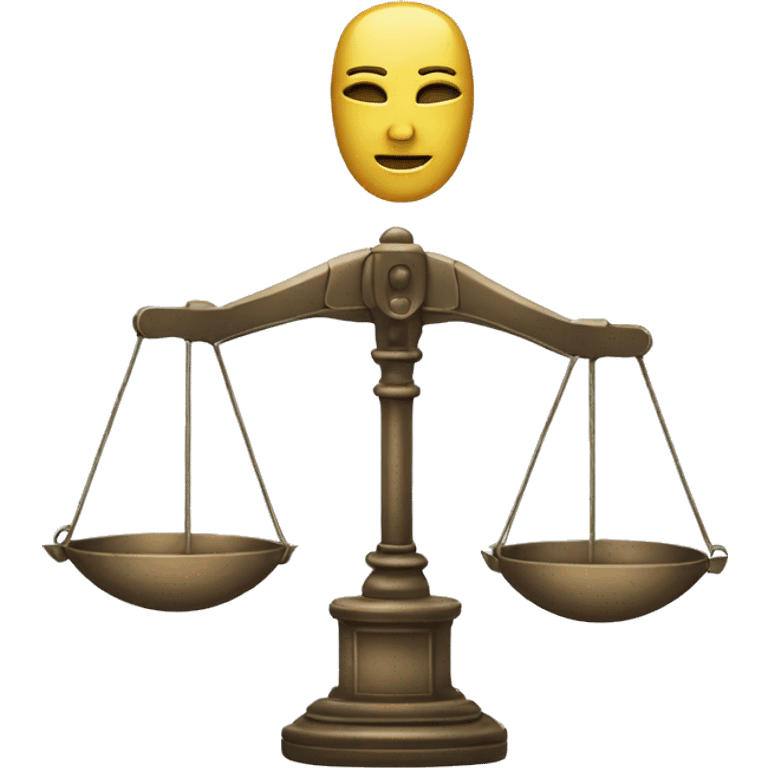 a balance of justice with a robot head on one side and a book on the other side emoji