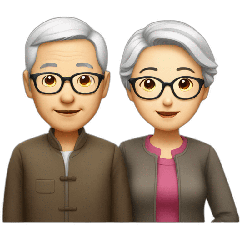 Chinese senior couple wear glasses emoji