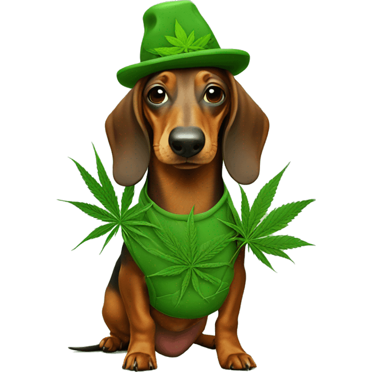 dachshund in marijuana costume emoji