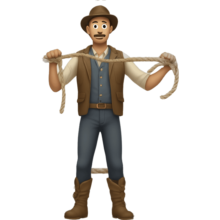 man with rope in his hand, the role forms a circle and has one long singular strand coming out the top of it emoji