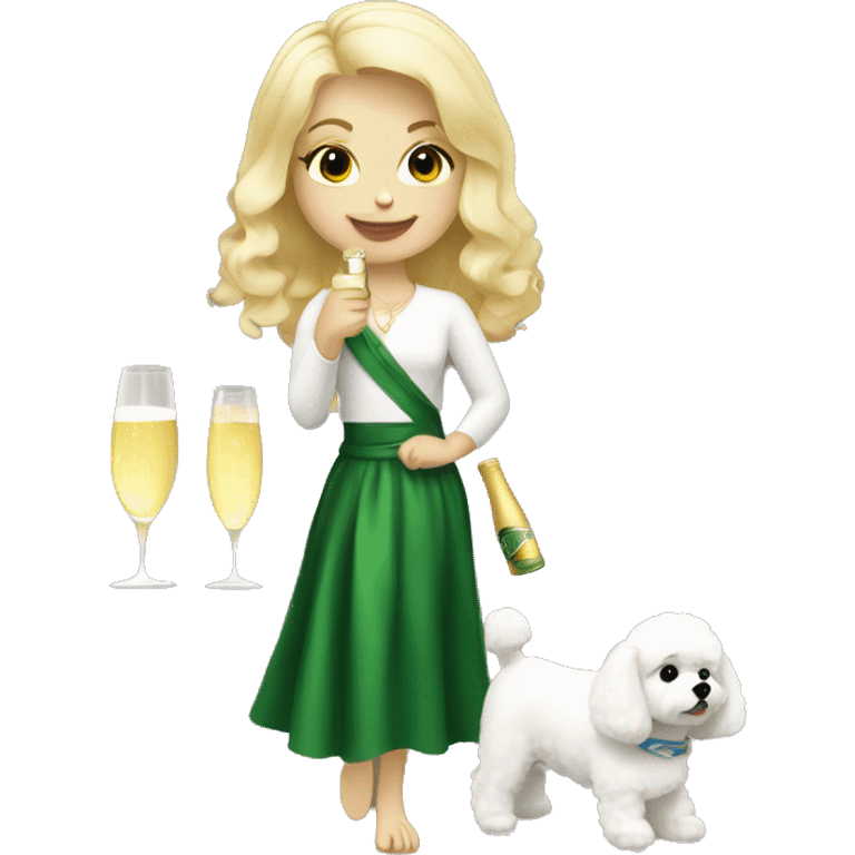 Blond Girl with a Bichon dog and Champagner emoji