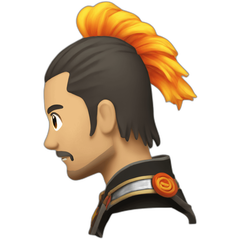 Samurai with fire hair profile view emoji